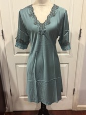 Women Short Sleeve Silky Thin Nightgown blue Green Teal Sz 2XL 35"Lx22"W