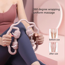 360 Muscle Roller Massager 4 Wheels Leg Clamp Roller for Yoga Gym Recovery Pink
