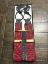 VTG PERRY ELLIS Suspenders - Leather Braces Buttons Included Burgundy NWOT