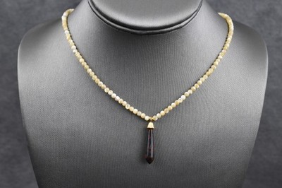 Handmade Studio Bloodstone Drop Necklace Red MOP Beads 14K Gold 15-1/2 in
