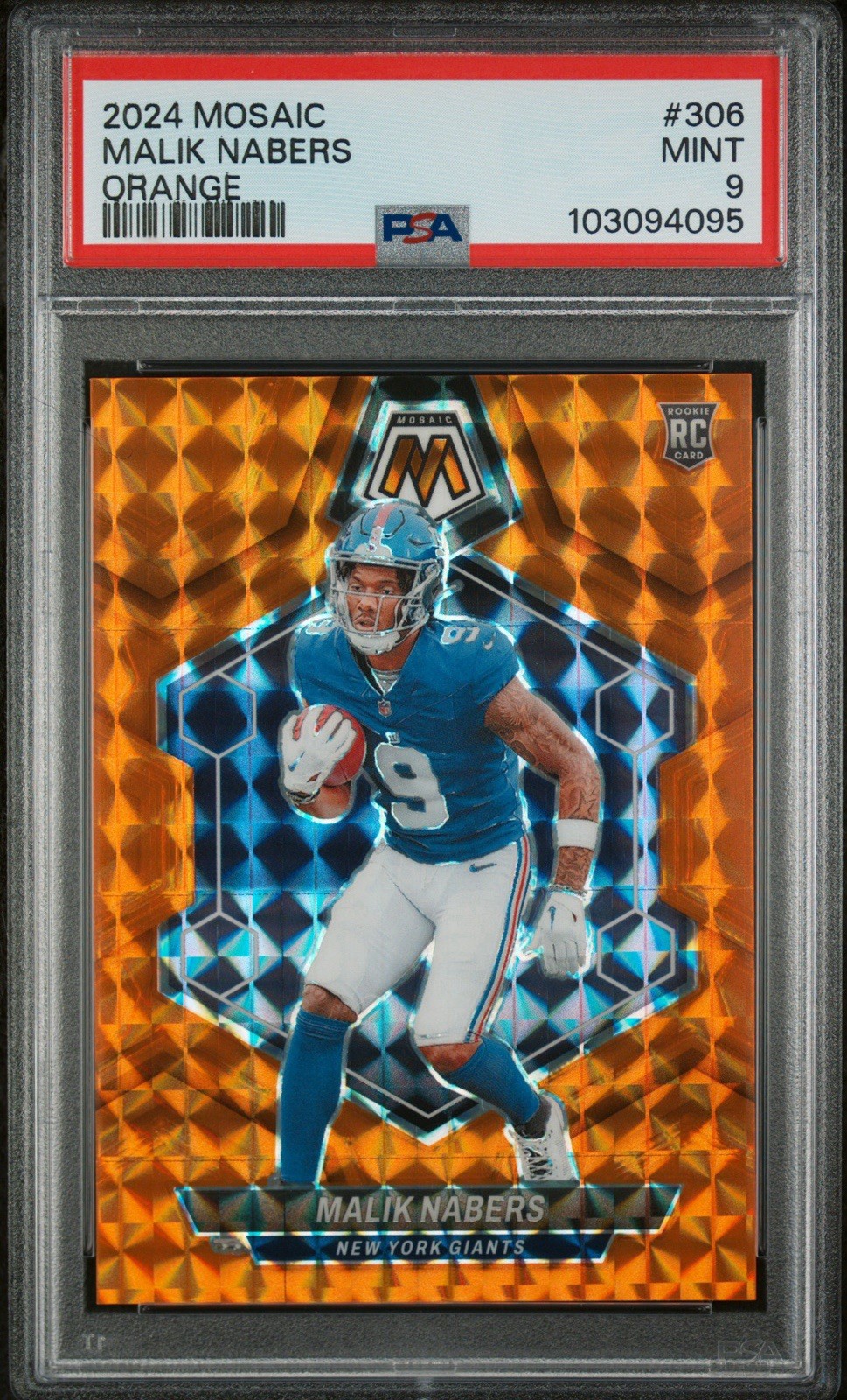 🔥 2024 Mosaic - Rookies Malik Nabers 306 Orange Mosaic Prizm RC /199 PSA 9 🔥