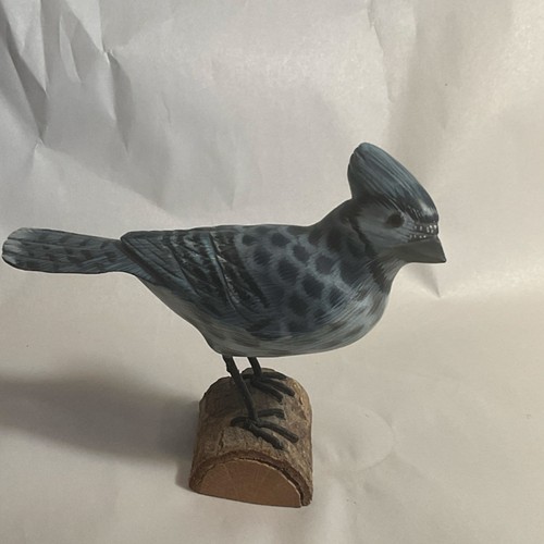 Wood Blue Jay Bird Figurine Collectible on Wood Base ART NO. Label Made in China