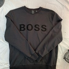 Hugo Boss Men  s Sweatshirt   Black On Black  BOSS  Logo   Size   Used Like N