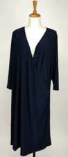 Perseption Knit 8% Stretch Dress Size 3x (24/26) Navy Blue Ruched Front Side NEW