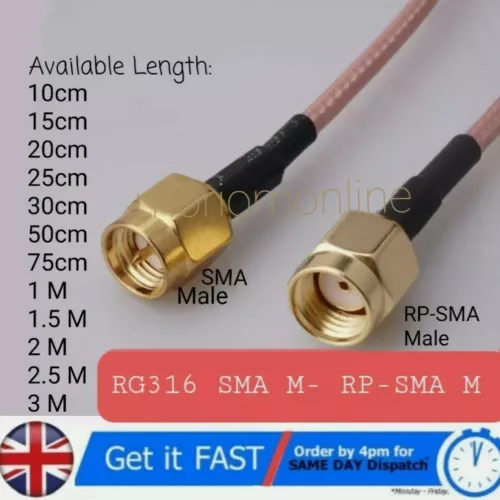 SMA Male to RP SMA Male Plug 10cm - 3 Meter Jumper Pigtail Cable RG316