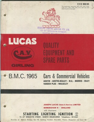 Lucas CAV Girling parts list for 1965 B.M.C. vehicles
