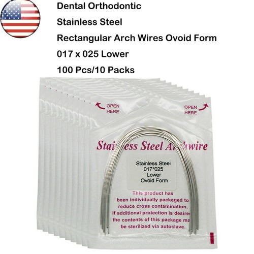 US 100 pcs Dental Ortho Stainless Steel Rectangular Arch Wire Ovoid 017x025 U/L - Picture 4 of 15