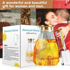 Glass Pitcher,74oz/2.2-Liter Water Pitcher with Lid,Carafes & Pitchers, Iced Tea