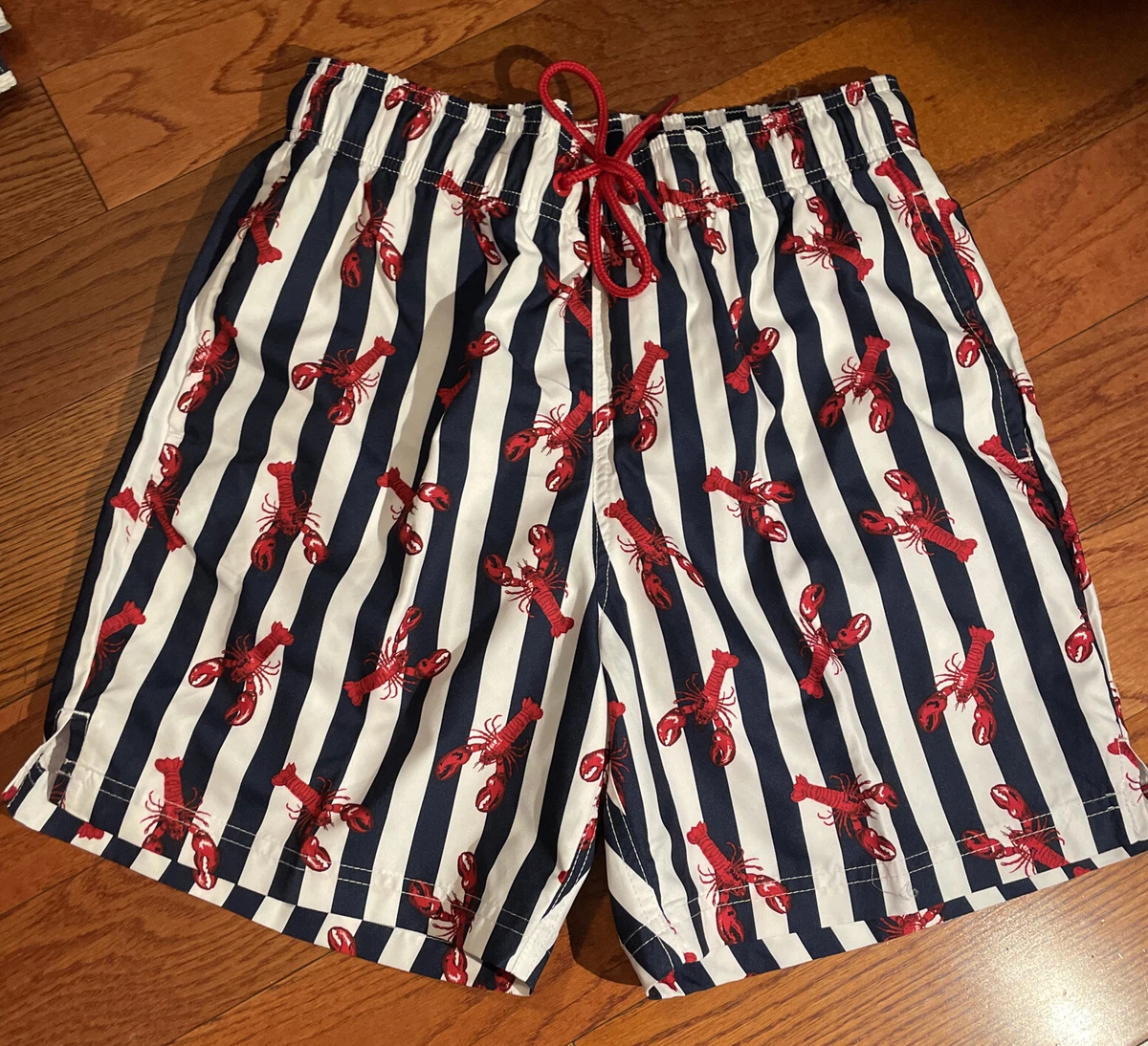 NWT Mens George Lobster Stripe Print Bathing Suit Swim Shorts Size Small 28 30
