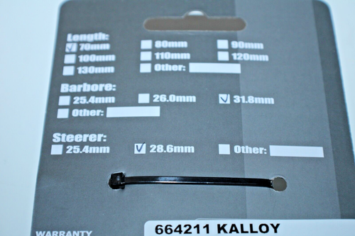 Kalloy Uno Bicycle Stem 11/8" Threadless 70mm 31.8mm 7° Rise Black Free Shipping - Picture 4 of 5