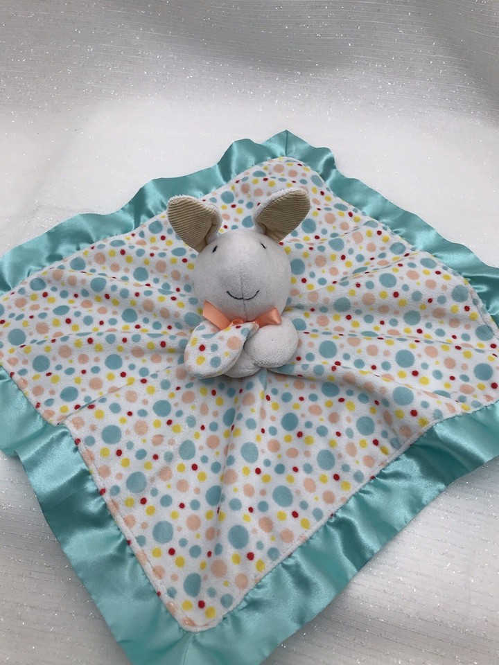 Pat the Bunny Aqua Blue Polka Dots Green Red Lovey Security Blanket