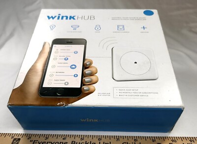 Wink Hub 1.8 includes Wink Hub, adapter, and quick start guide