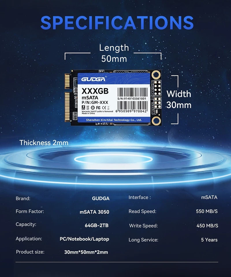 Msata SSD 64 GB 128GB 256GB 512GB 1Tb 2T Mini SATA3 Internal Solid State Drive  - image 4 of 4