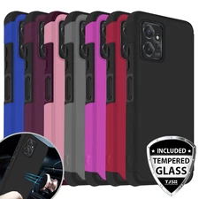 For Moto G Power 5G 2023 Phone Case Mount Friendly Hybrid Cover +Tempered Glass