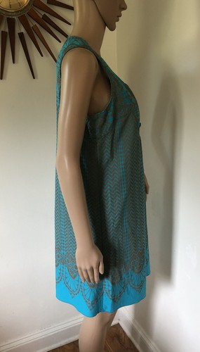 Anna Sui For Anthropologie Teal Printed Boho Funky Artsy Whimsical Dress 6 - Picture 5 of 9