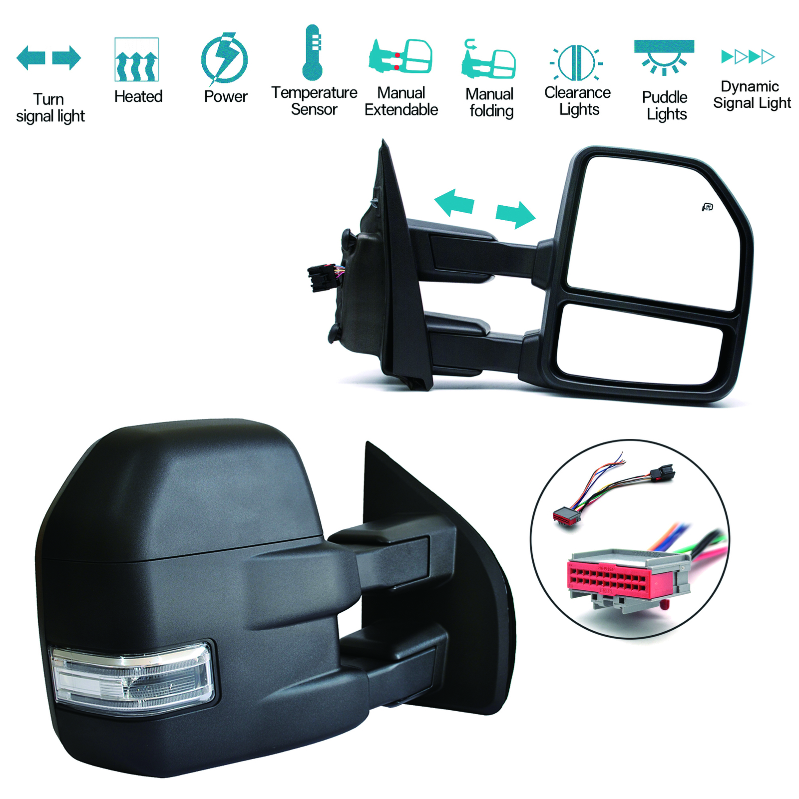 Pair Tow Mirrors Power Heated Dynamic Signal Sensor Fits 2015-2019 Ford F-150