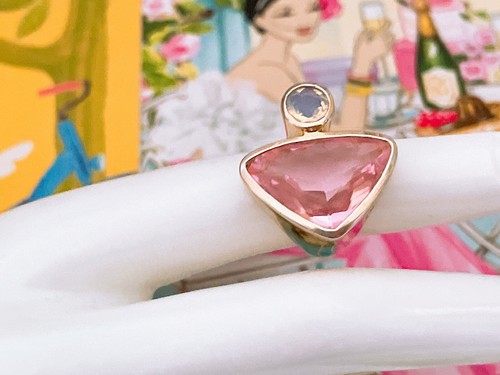 Marley Simon, Geometric Ring, Gold Plated Sterling Silver, Pink & White, Size 5 - Picture 11 of 18