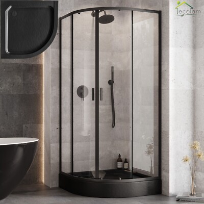SET Duschkabine + Duschwanne Duschtasse 90x90 Dusche schwarz black Stein Effekt