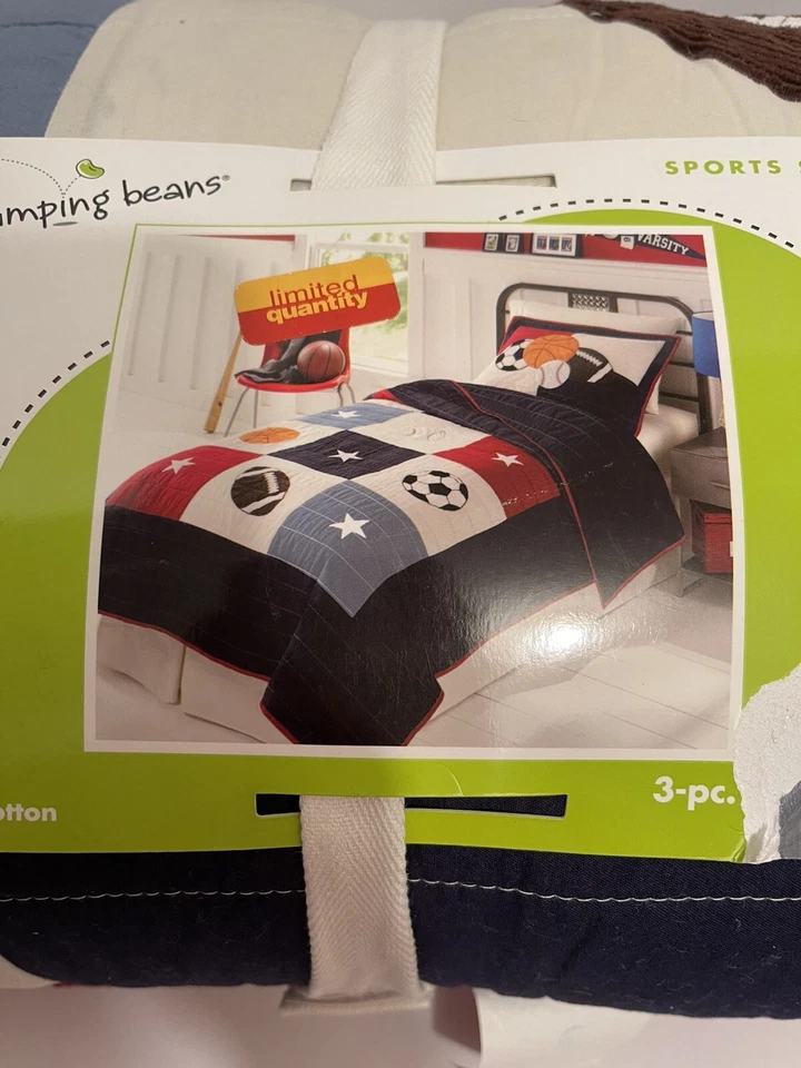 3 PC Full/queen Quilt Set, Jumping Beans, Children’s , Sports Design, NWT - Image 2 of 4