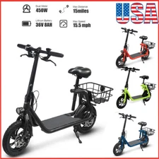 Foldable Sports Electric Scooter 450W Adult E-Scooter Ebike w/ Seat Commuter NEW
