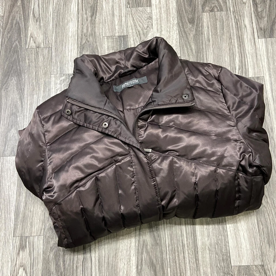 KENNETH COLE REACTION Zip/Snap Brown Feather Down Quilted Jacket Women's Size M - Imagem 4 de 4