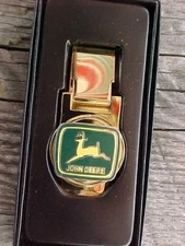JOHN DEERE TRACTOR GOLD CHROME MONEY CLIP GIFT BOX FLIP STYLE NICE NOS QUALITY!