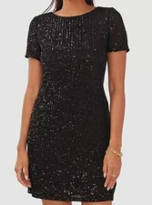 Msk Women's Black Sequin Short Sleeve Shift Dress Size L