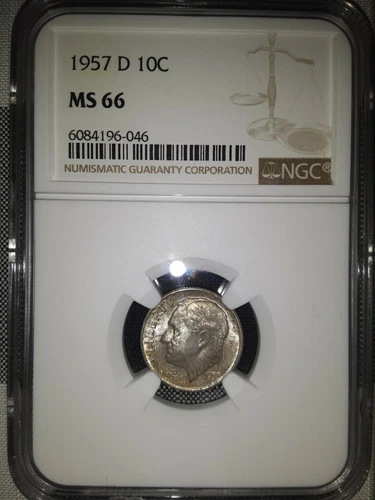 1957 D Roosevelt Dime MS66 NGC Graded Silver US Coin (4)