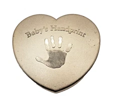 Baby Handprint Footprint Kit Plaster Plastic Mold Easel Silver Heart Shaped Box