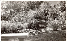 RPPC Small Bridge over Lily pond, gardens, White Bear Minnesota - Photo Postcard
