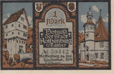 1 MARK 1921 City of ROTHENBURG OB DER TAUBER Bavaria GERMANY Notgeld #PF920.U