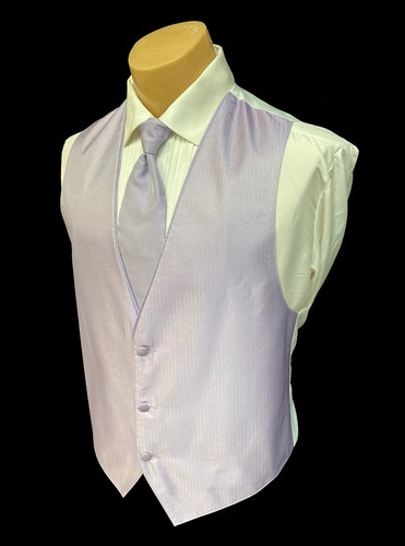 Men's Lilac Tuxedo Vest and Tie Herringbone Pattern Wedding Groom Prom ML Tall - Picture 2 of 4