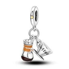 MULA Original Coffee Cup Pendant Charm AAA CZ Fit Bracelet 925 Sterling Silver