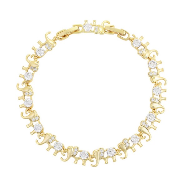 Alternate view of 14k Color Gold Plated Elephant Chain Bracelet. Good Luck. Pulsera Oro Laminado