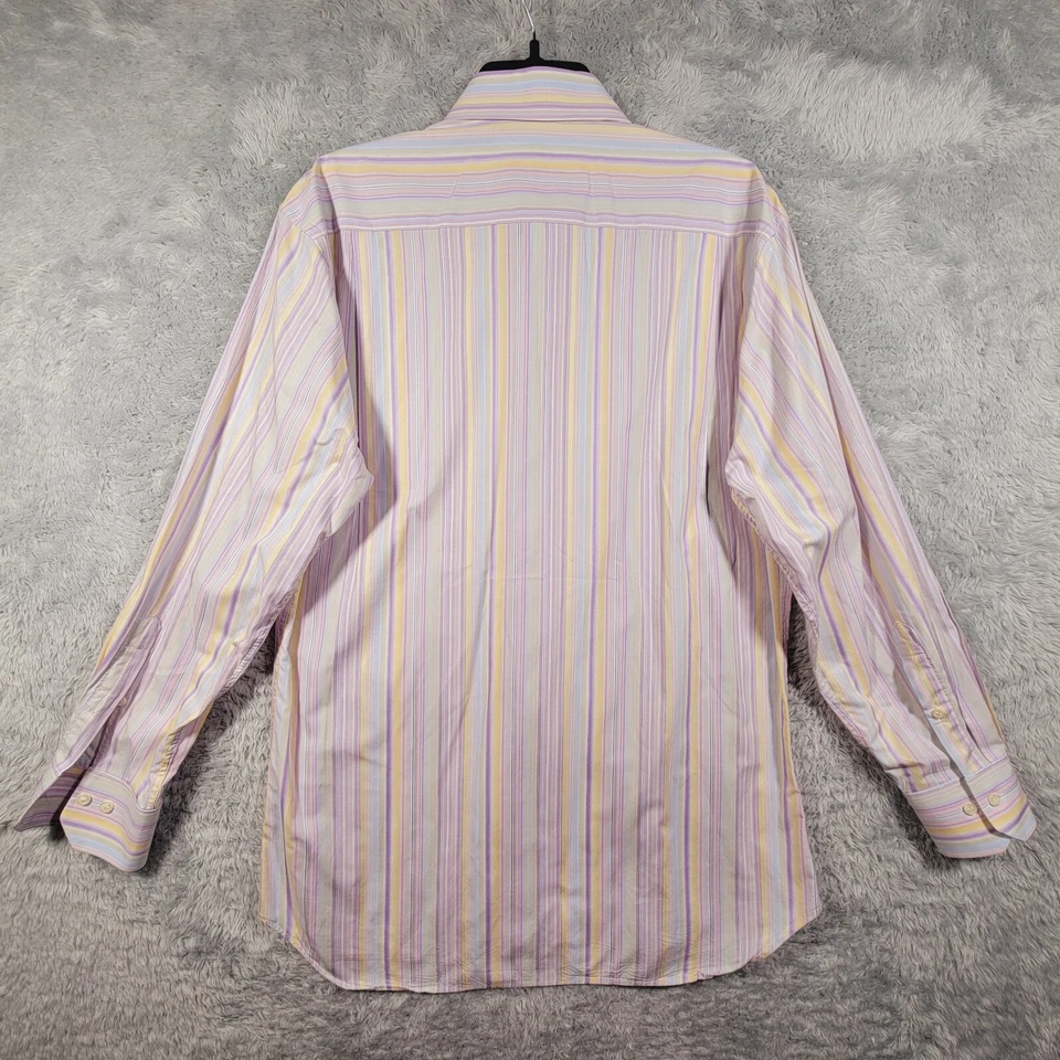 Ingram Shirt Mens Medium Pink Yellow Striped Cotton Button Up Long Sleeve Italy - Image 2 of 4