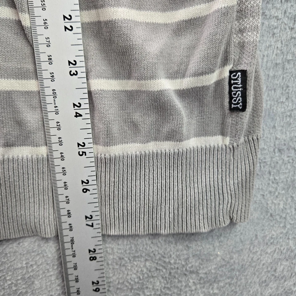 Sudadera Stussy Hombres XL Gris Frontal Rayas Traseras Cuadros Cuello Redondo Pullover LEER Foto 4 de 4