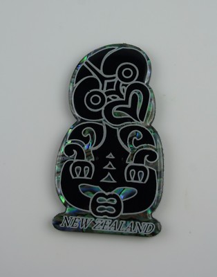 Kühlschrank Magnet  Tiki  Neuseeland  tribal  mit Paua Muschel