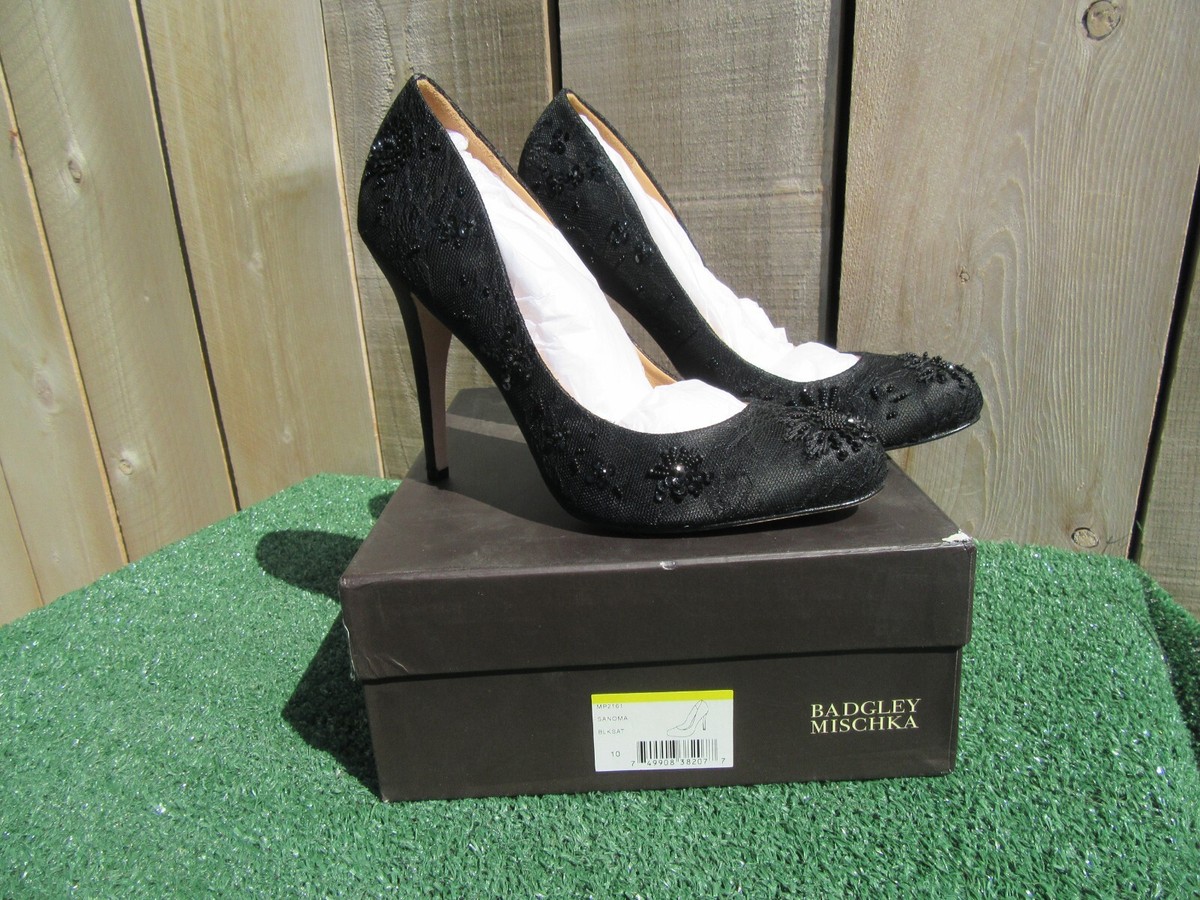 NIB Badgley Mischka Sanoma Black Beaded Stiletto High Heel Pumps - Main Image