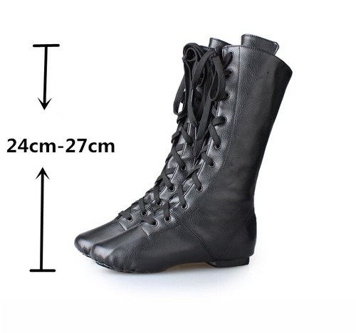 Adults Kids Jazz Dance Leather Boots Suede Sole High Top Perform Lace Up Shoes - Picture 3 of 16