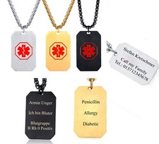 Massiv ID Medizin DOG TAG mit Gravur nach Wunsch 3 Ferben Neu Notartzt SOS