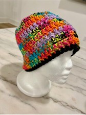 Beanie Skull Cap Handmade Crocheted. Multi-colored Scrappy One Size Women  s Teen