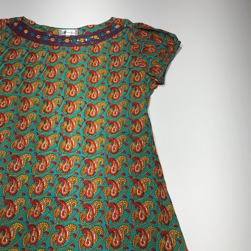 Westside Dress Womens Large Green Paisley Shift Sequined Neckline Short Sleeve - 第 5/12 張圖片