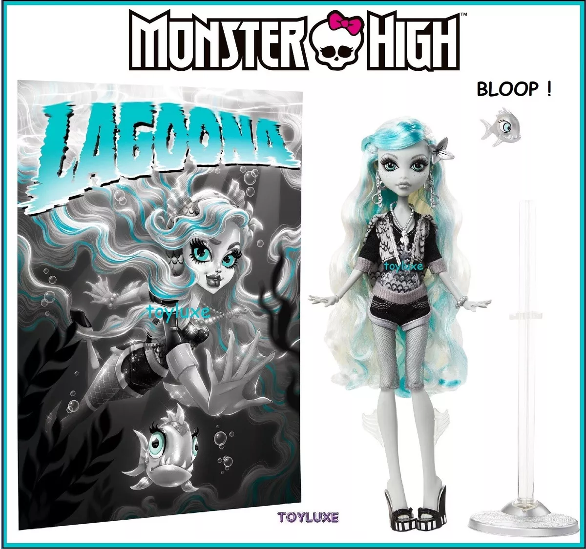 Monster High Lagoona Blue Reel Drama Doll, Pet & Poster Stand New