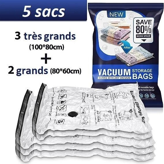 Sac Housse Rangement Sous Vide Aspirateur Vetement 5 Piece Reutilisable