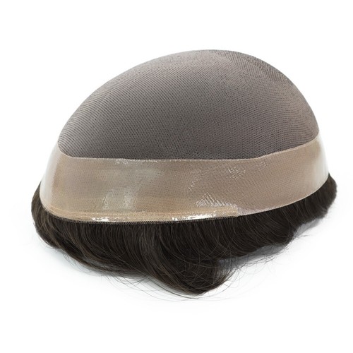 Mens Toupee Human Hair Replacement System Fine Mono Medium Brown Hair Pieces #4 - Picture 6 of 10