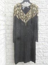 STENAY SEQUIN BEADED SILK EVENING COCKTAIL PARTY DRESS, SIZE 10