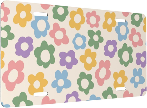 Vintage Groovy Flowers License Plate Novelty Decoration Car Front Vanity Tag Met
