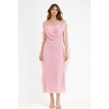ASOS Midi Fairy Dress Size 10 Baby Pink Ruffles Cowl Neck Ruffles Prom Romantic