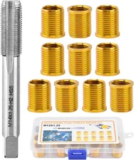 Spark Plug Thread Repair Kit, M12x1.25 | 10-Piece Inserts & M12x1.25, Gold 