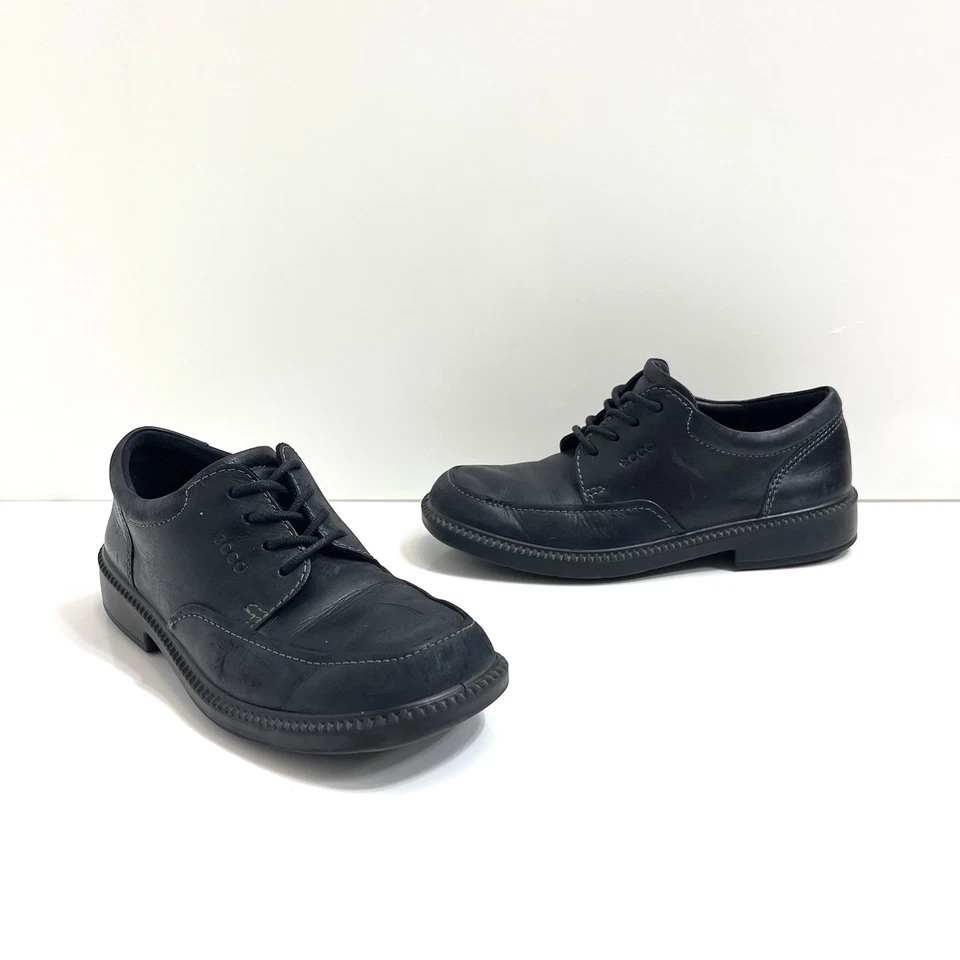 Boys Leather Dress Shoes Sz 34 (US 2.5) Black Ecco Lace Up Tie Ecco Light - Image 2 of 4